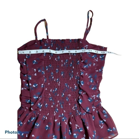 WAYF camisole tank top Devon Smocked maroon blue  floral Woman’s  size Small - Picture 2 of 6